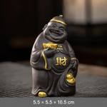 Lachende Yixing tea pet van zisha klei — Donkergrijs en goud