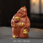 Lachende Yixing tea pet van zisha klei — Roodbruin en goud