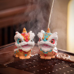 Leeuwendans tea pet van hars — Set van 2
