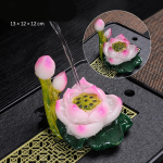 Lotusbloem tea pet van hars — Roze met knoppen