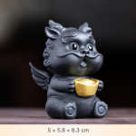 Pixiu tea pet van paarse klei — Gevleugeld met kom, leigrijs