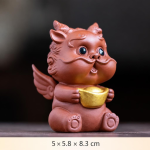 Pixiu tea pet van paarse klei — Gevleugeld met kom, rosébruin