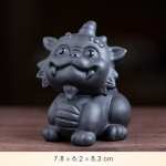 Pixiu tea pet van paarse klei — Zittend met één hoorn, leigrijs