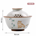 Porseleinen gaiwan met kattenmotief