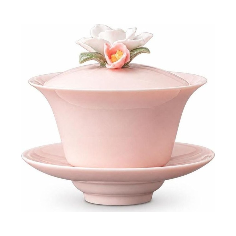 Porseleinen gaiwan met reliëfbloem