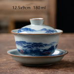 Porseleinen gaiwan theeset met schenkkan — Kom met deksel, blauwe landschappen