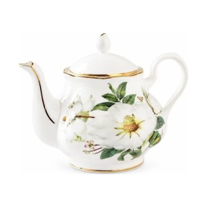 Porseleinen theepot met bloemen en filter