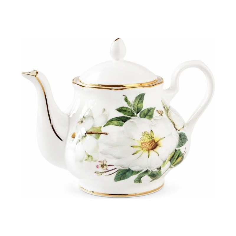 Porseleinen theepot met bloemen en filter
