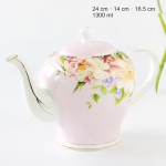 Porseleinen theepot met bloemen en filter — Roze, 1 300 ml