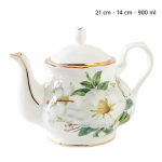 Porseleinen theepot met bloemen en filter — Witte bloemen, 900 ml