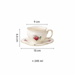 Porseleinen theepot met bloemen en retrodecor — Kop en schotel 245 ml, rode roos