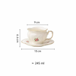 Porseleinen theepot met bloemen en retrodecor — Kop en schotel 245 ml, veelkleurig boeket