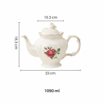 Porseleinen theepot met bloemen en retrodecor — Theepot 1.050 ml, rode roos