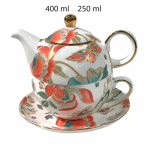 Porseleinen theepot met kopje en bloemendecor
