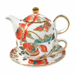 Porseleinen theepot met kopje en bloemendecor