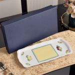 Porseleinen theeservies met fruit en bladmotief — Lang bord van 13,5 inch