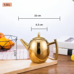 RVS theepot met filter en uitneembaar mandje — Goudkleurig ovaal 1,5 L