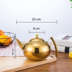 RVS theepot met filter en uitneembaar mandje — Goudkleurig rond 2 L