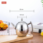 RVS theepot met filter en uitneembaar mandje — Zilverkleurig ovaal 1,5 L