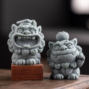 Stenen beelden van Chinese beschermleeuwen