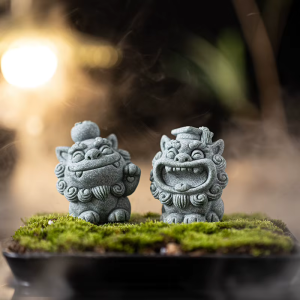 Stenen beelden van Chinese beschermleeuwen