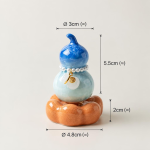 Tea pet in kalebasvorm met kristalglazuur — Helderblauw, oranje voetstuk