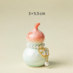 Tea pet in kalebasvorm met kristalglazuur — Koraal, blauw-gouden vlinder, 3 × 5,5 cm