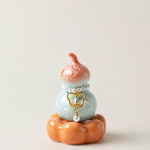 Tea pet in kalebasvorm met kristalglazuur — Koraal, oranje voetstuk
