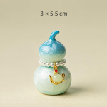 Tea pet in kalebasvorm met kristalglazuur — Turquoise, gouden hanger, 3 × 5,5 cm