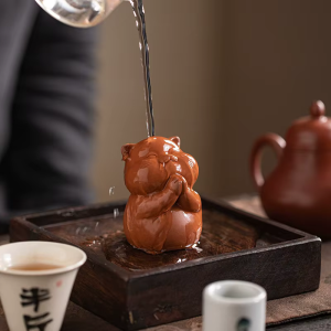 Tea pet kat in vijf houdingen