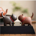 Tea pet kat van Yixing-klei — Duo warmbruin en zeer donkergrijs