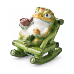 Tea pet kikker in een schommelstoel