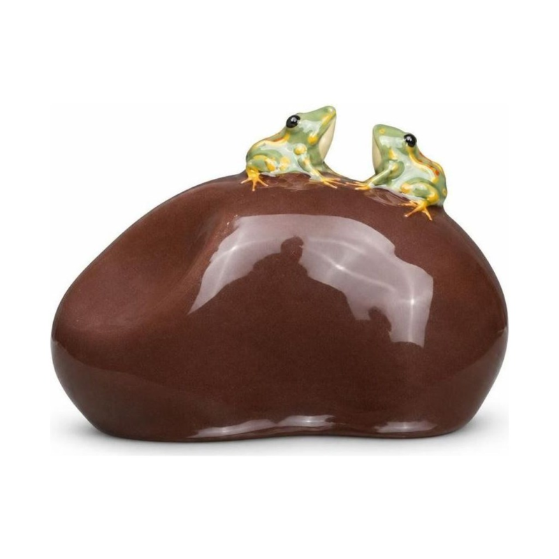Tea pet met kikkers van paarse klei