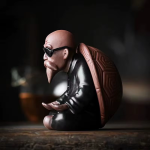Tea pet schildpad met oude man en afneembaar schild