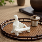 Tea pet van keramiek met figuur in lang gewaad