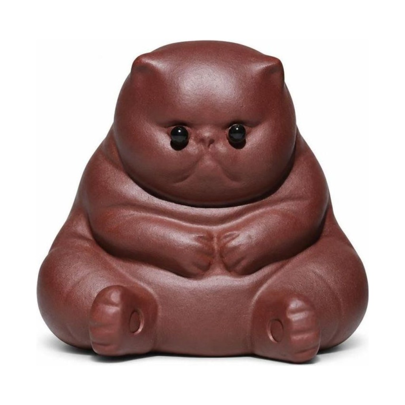 Tea pet van paarse klei in kattenvorm