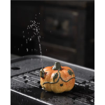 Tea pet van paarse klei met waterstraal — Gespikkelde oranje pompoen