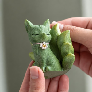 Tea pet vos met negen staarten van groene zandsteen