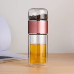 Theefles met infuser van borosilicaatglas — Roze