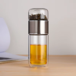Theefles met infuser van borosilicaatglas — Zilverkleurig