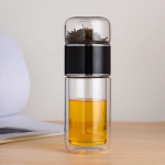 Theefles met infuser van borosilicaatglas — Zwart
