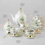 Theeservies met cameliadecor van beenderporselein — Complete set