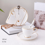 Theeservies met gouden rand van Bone China — 2 koppen met houder