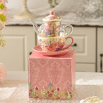 Theeservies met infuser en glazen theepot — Koraalroze