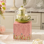 Theeservies met infuser en glazen theepot — Olijfgroen