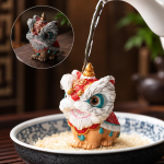 Thermochromische tea pet met dansende leeuw van hars