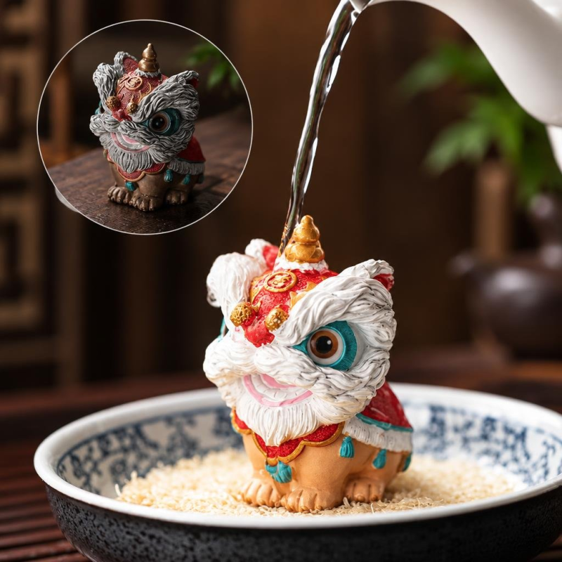 Thermochromische tea pet met dansende leeuw van hars