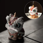 Thermochromische tea pet met dansende leeuw van hars — Bordeaux en goudkleurig