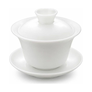 Witte porseleinen gaiwan met schotel