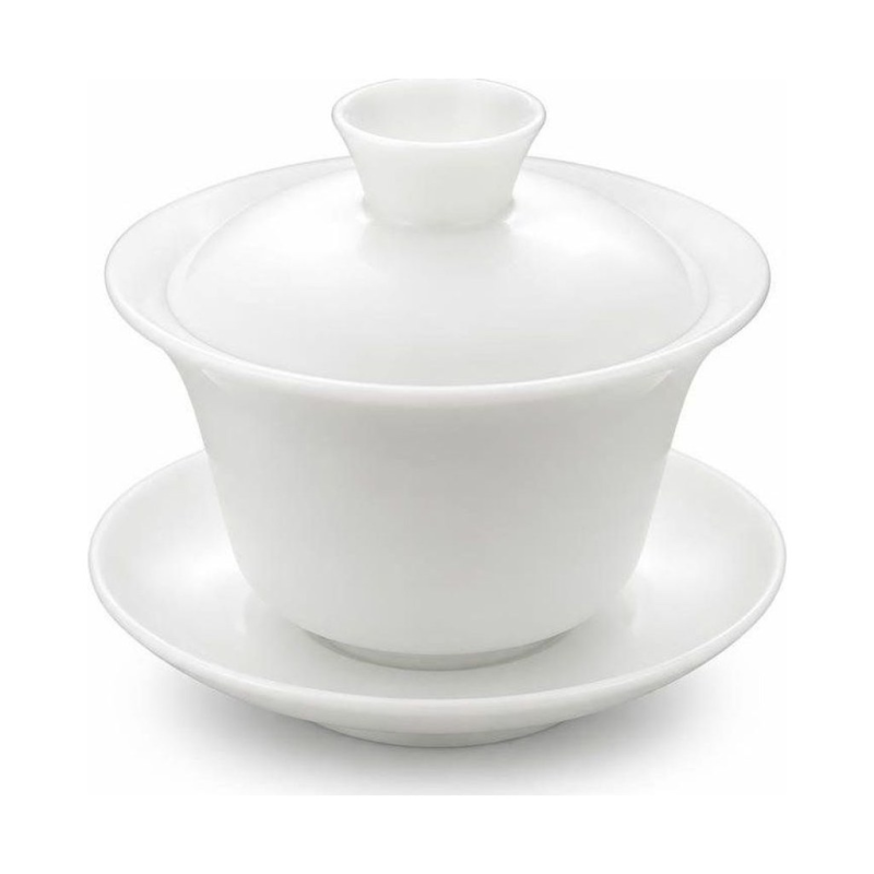 Witte porseleinen gaiwan met schotel